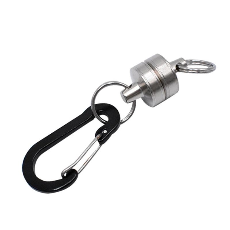 Fly Fishing Magnetic Net Release Holder Keeper with Coiled Lanyard Strong Magnet Carabine Fast Buckle Anti-Drop Rope