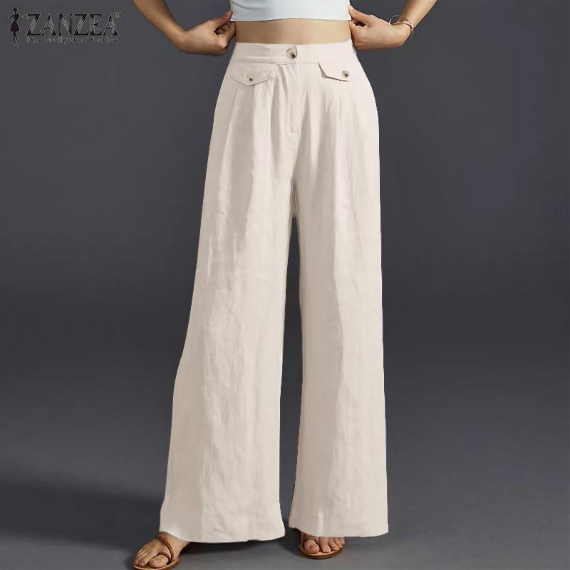 

ZANZEA Женские хлопковые повседневные свободные простые широкие брюки