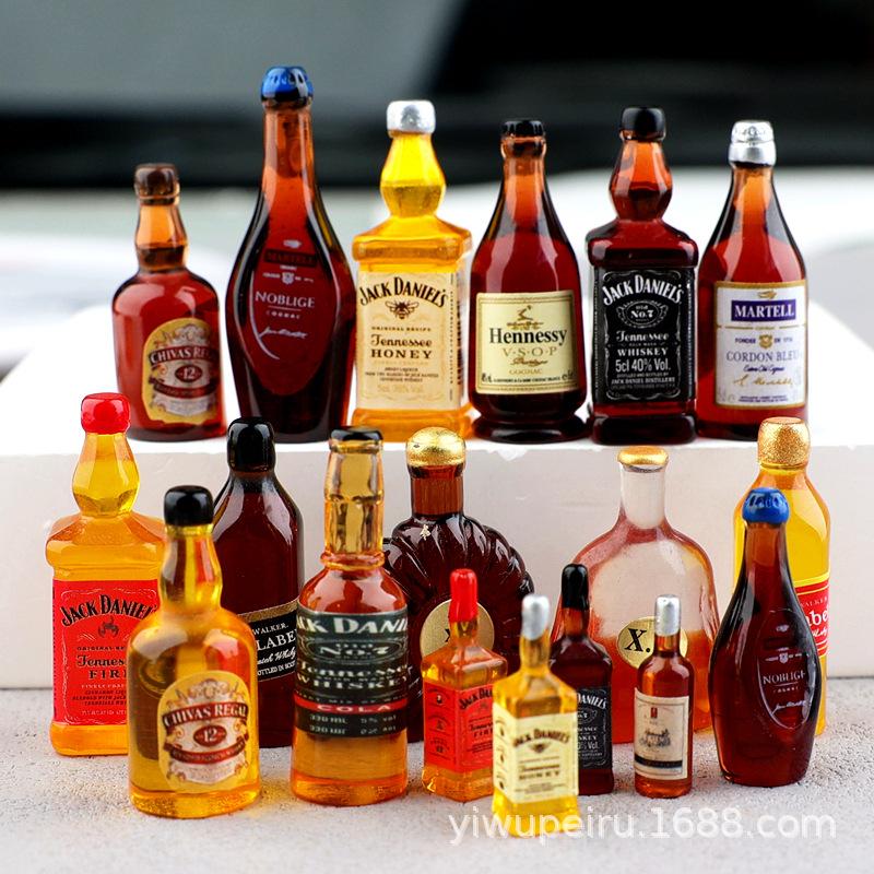 Mini Resin Wine Bottle Micro Landscape DIY Phone Case Decoration Cream Small Liquor Bottle Keychain Pendant Beer Bottle Craft Supplies 6Pcs