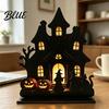 Haunted House Decoration Witch Wooden Table Centerpiece Spooky Castle Black Cat Standing Halloween