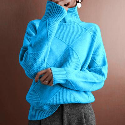 Women's Fashion Casual Fall Winter Solid Color Print Long Sleeve High Neck Sweaters