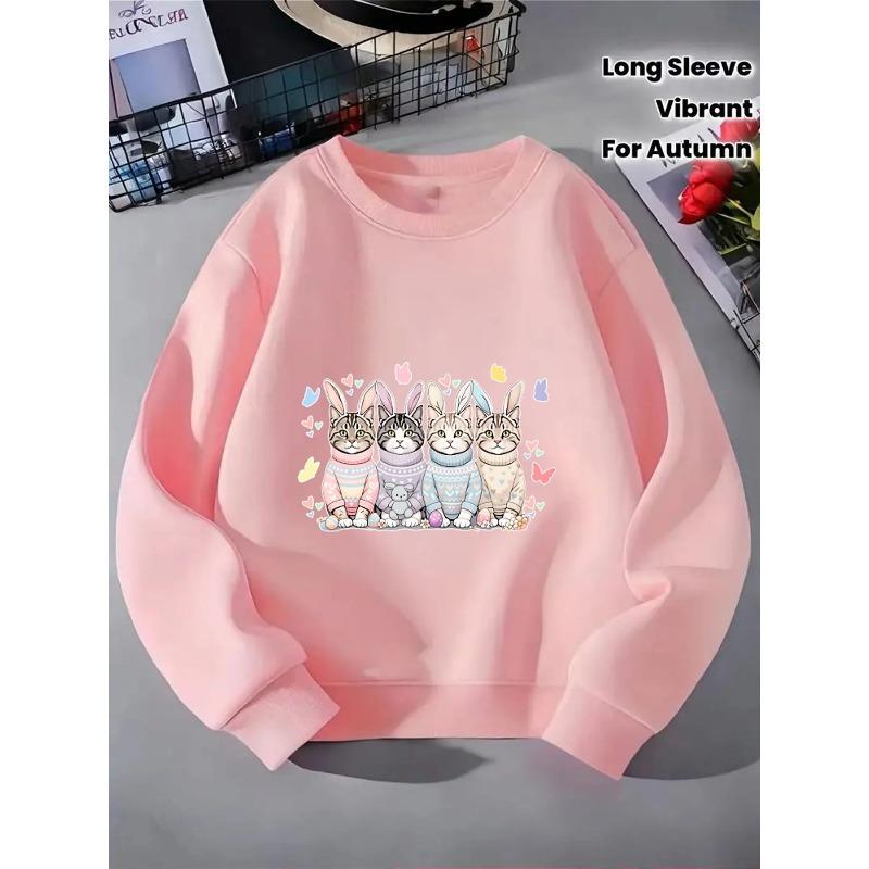 Kids Sweatshirt,Crewneck Sweatshirt, Heart Pattern Knit Sweaters Bunny Cats Machine Washable,Spring And Autumn,Sportswear,Casual Wear,Soft,Comfortable