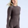 Women's Moisture-Wicking Nylon Yoga Top with Thumb Holes - Long Sleeve, Seamless, Elastic Sports T-Shirt
