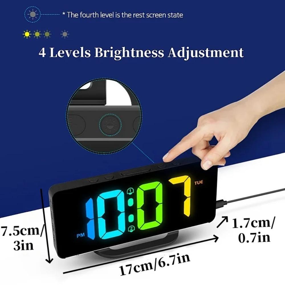 RGB Digital Alarm Clock with RGB Mood Light 2 Alarm Night Mode Unlimited Snooze Table Clock 12/24H Output USB Charging LED Clock