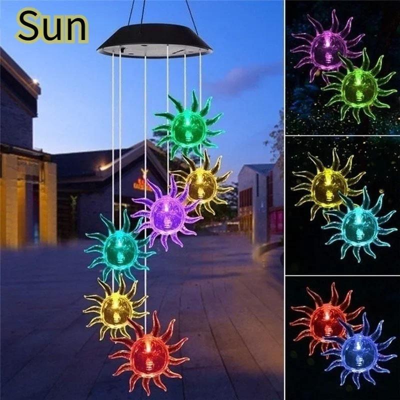 New LED Solar Wind Chime Crystal Ball Hummingbird Wind Chime Light Color Changing Waterproof Hanging Solar Light For Home Garden
