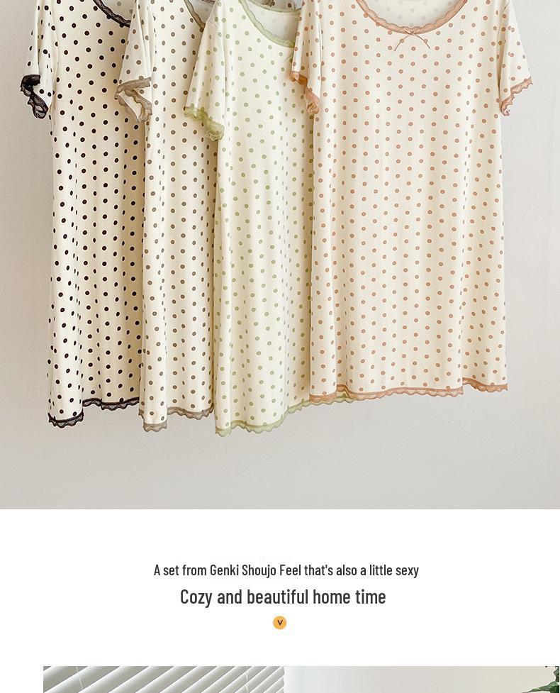Polka Dot Girly Short Sleeve Modal Nightgown with Lace and Chest Pad