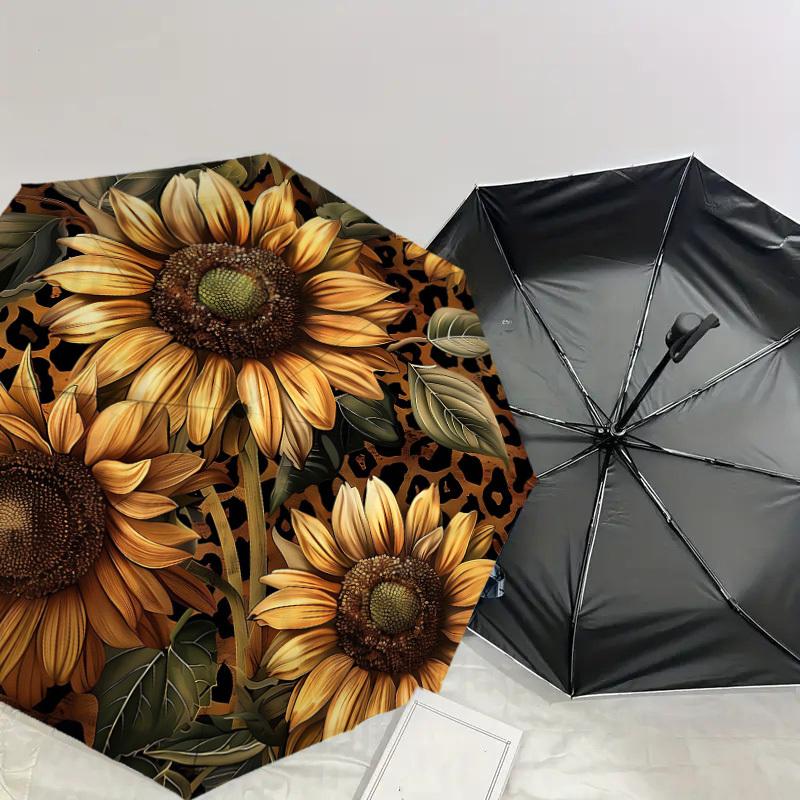 1pc Sunflower Leopard Print Pattern Umbrella Automatic Opening and Closing Umbrella, High Quality Umbrella, Ideal Gift for Her 274