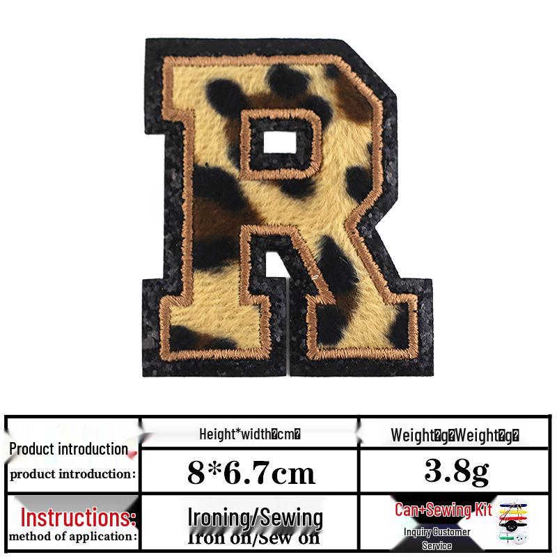 Leopard Print Velvet Cloth Patch with English Letter and Black Sequin Embroidery