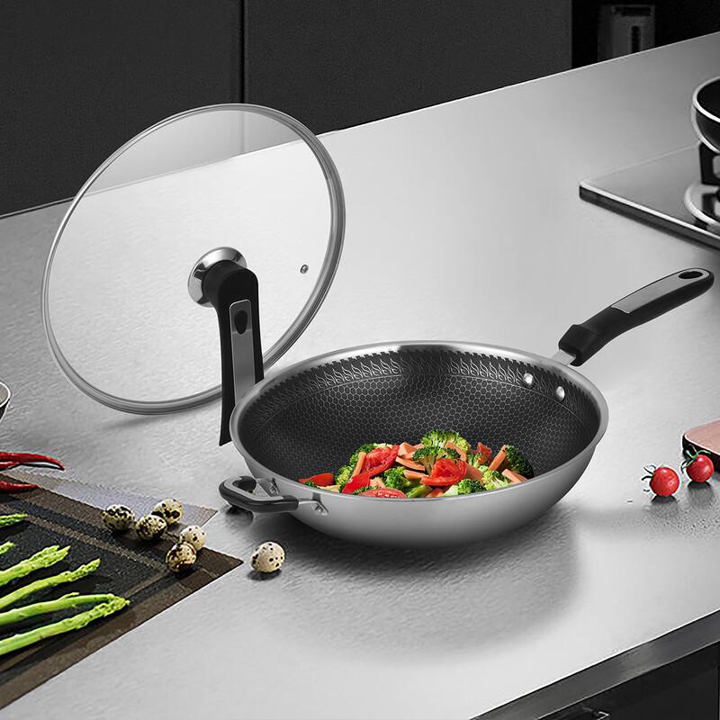 Zhishi 304 Stainless Steel Wok with Side Handle, 32cm
