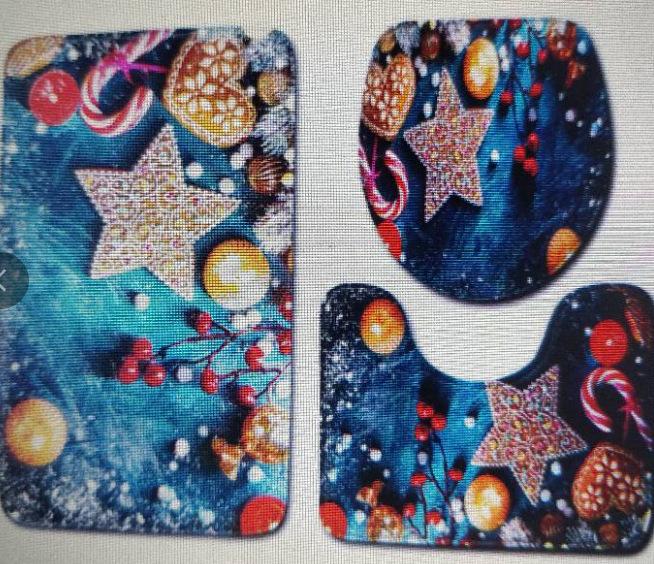 Christmas Bathroom Floor Mat Toilet Three-Piece Set