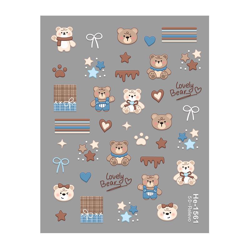Redanco 5D Cute Bear Embossed Cartoon Nail Art Stickers - He1561