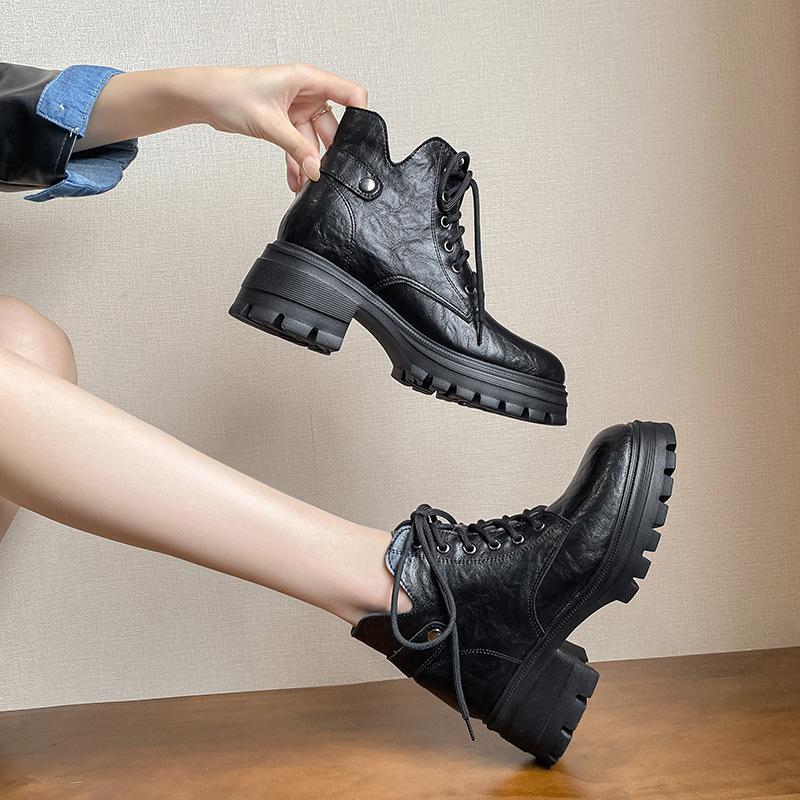 

9lm thick-soled Martin boots women s new spring and autumn boots high-heeled small man with skirt short boots 33 33 чорний