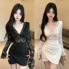 Celebrity Temperament V-neck Sexy Mesh Short Suspender Dress Tight Club Foot Hip Dress Dress Dress
