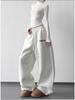 2026 Fall/Winter Red High-Waisted Wide-Leg Women's Sweatpants - Slimming, Casual, Sporty, with Drawstring, Long and Loose Fit.