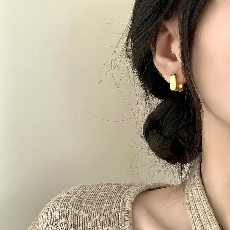 Tibetan Silver Minimalist Square Hoop Earrings for Women Classic Geometric Fashion Light Luxury Accessories