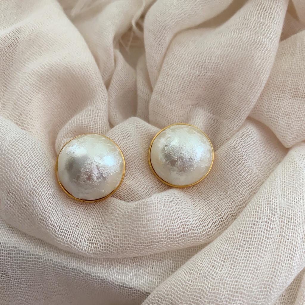 Korean semi-round cotton pearl stud earrings 1111 new retro premium large pearl earrings temperament earrings