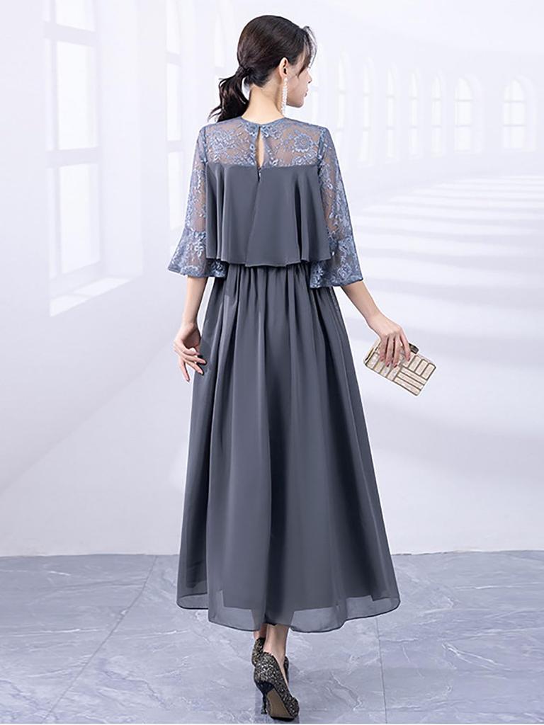 Hanmall Gray Wedding Party Midi Formal Long Formal Formal Occasion LON505 Dress, Dress, Lace, Length, Dress, Sleeves, Dress, Dress,