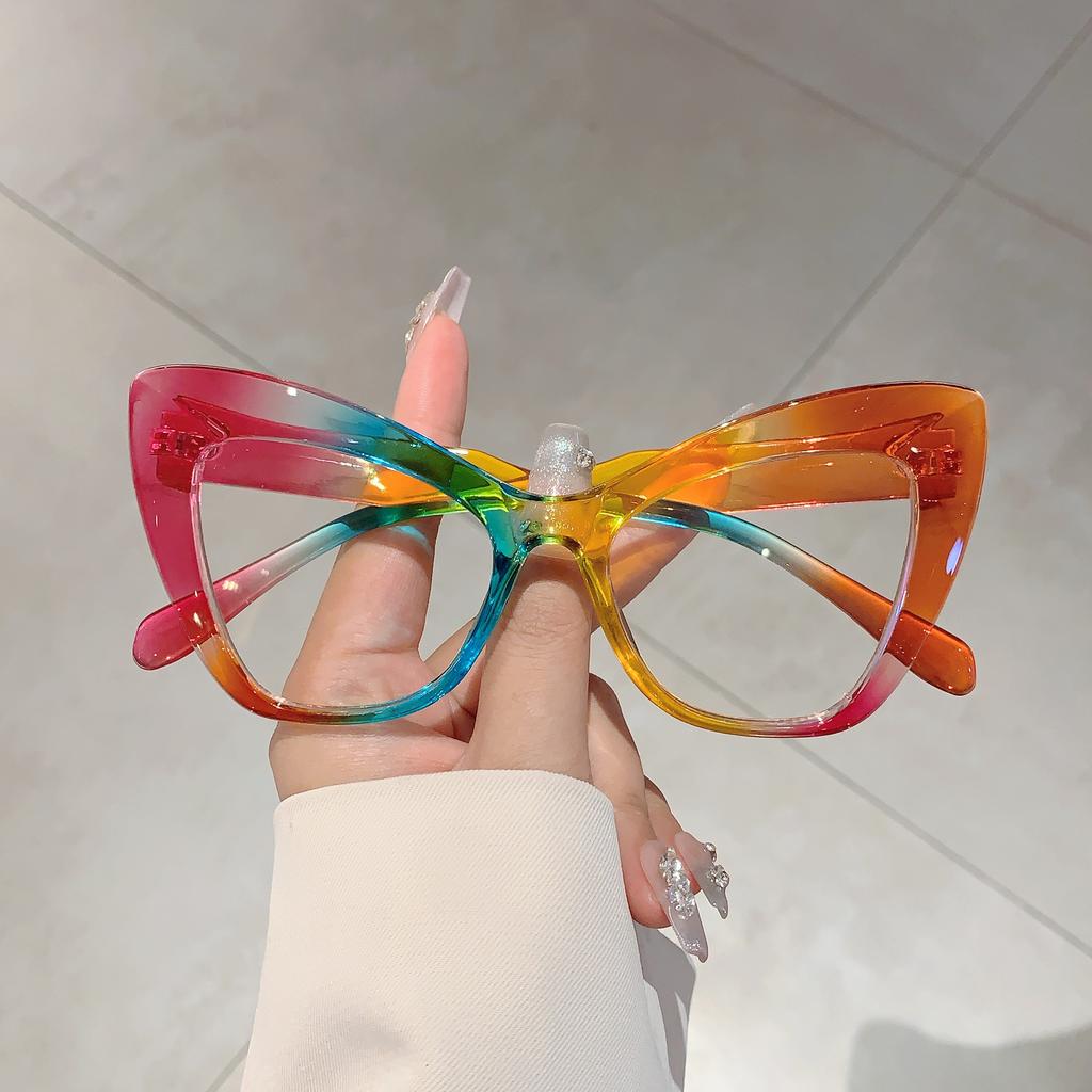 Oversized Cat Eye Glasses Women Stylish Vintage Blue Light Blocking Eyewear Butterfly Shaped Candy Color Rim Eyeglasses