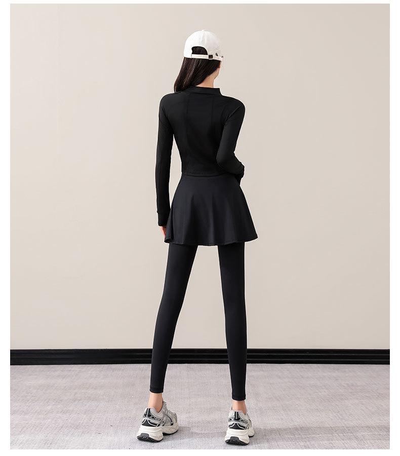 Women's Autumn/Winter 2025 Casual Tennis & Badminton Set with Long Sleeve Top, Yoga Skirt, and Pants.