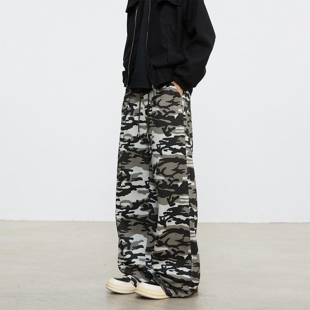 Pantalons décontractés droits à outils américains amples nouveau camouflage pantalon décontracté droit pour hommes pantalon large rétro polyvalent taille élastique cordon de serrage d'automne