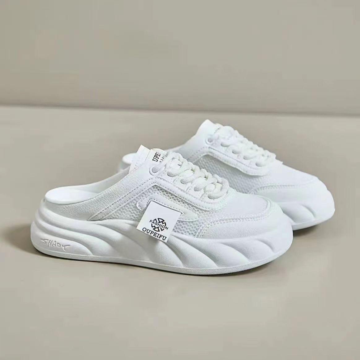 

Летняя женская обувь платформа полушлепанцы крутые дышащие спортивные туфли модные шлепанцы студенческие увеличивающие рост повседневные туфли 36 белый