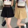 Petite Women's Retro Hong Kong Style Pleated Skirt with Waist-Cinch Belt