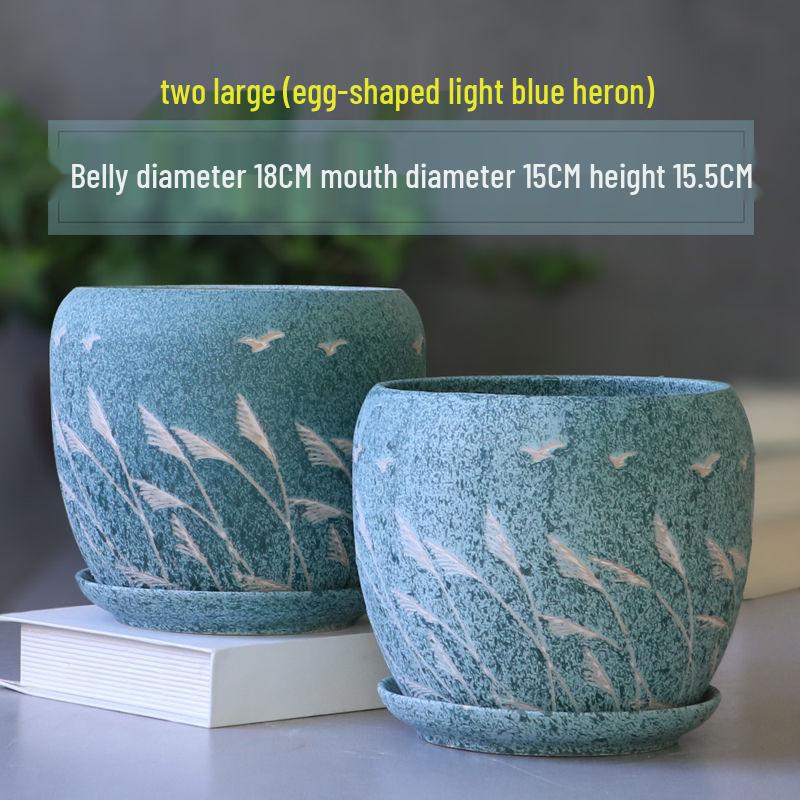 Breathable Ceramic Flower Pot with Tray for Gardenia and Succulents, Chinese Style, Large and Durable for Balcony Use.