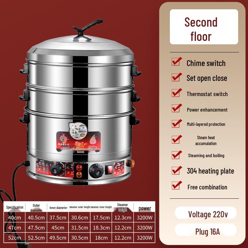 Multi-Layer Stainless Steel Electric Steamer for Household Use - Large Capacity with Steaming Rack for Buns