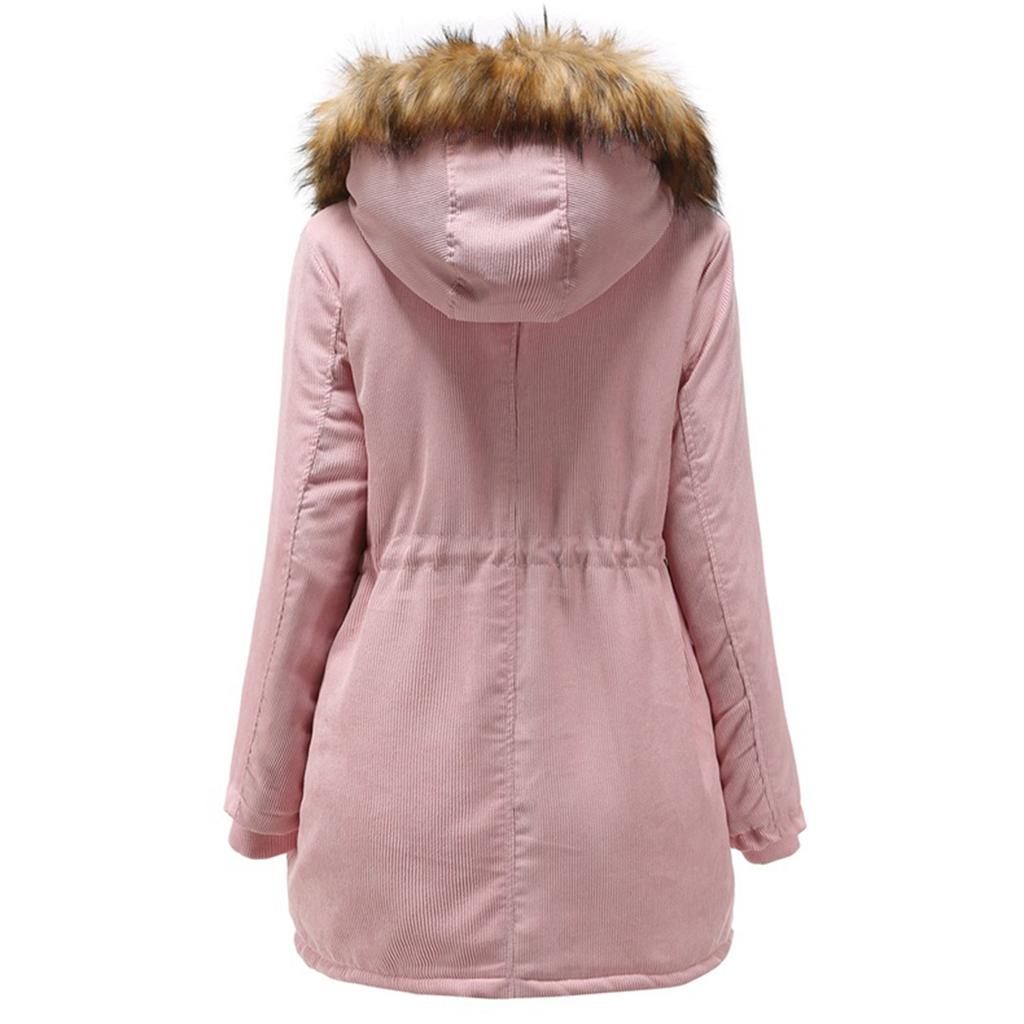 Dámský sametový manšestrový kabát s kapucí plus dámský zimní bavlněný kabát zesílená středně dlouhá teplá bunda