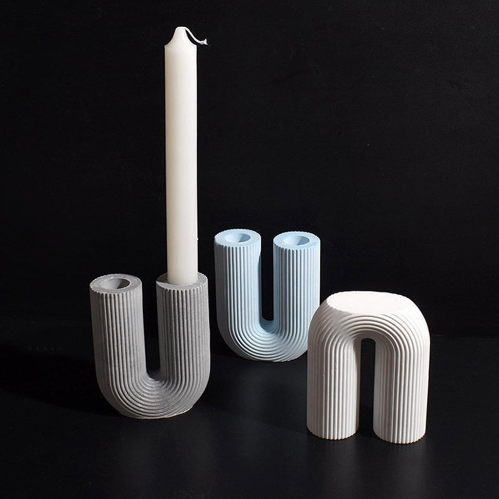 Flexible Silicone Mold For Geometric Striped U Shaped Candle Holders And Decorative Crafts Ideal For DIY Enthusiasts
