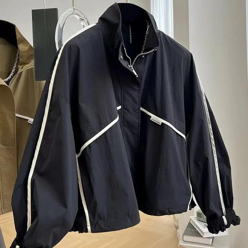 

Хлопковая утолщенная куртка в западном стиле с уникальным воротником-стойкой, женская демисезонная тонкая куртка-ветровка L чёрный