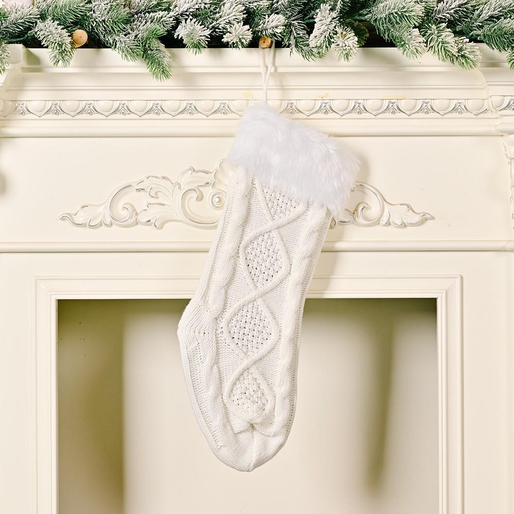 New Knitted Yarn Plush Stocking – Christmas & Children s Gift Bag Ornament белый