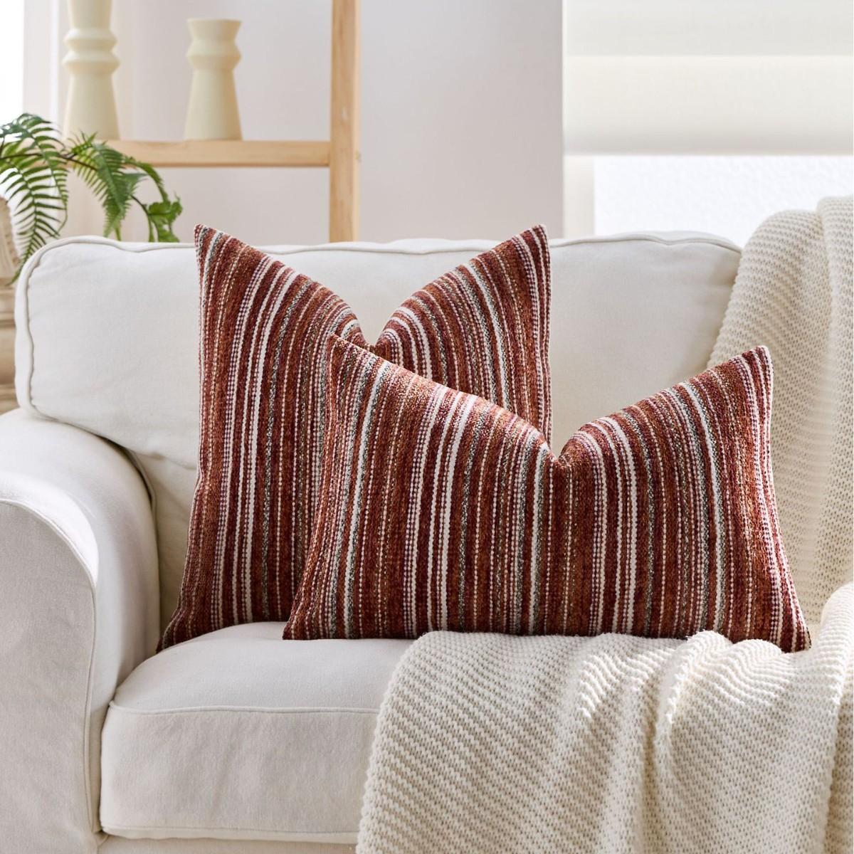 Housse de coussin rayée en chenille simple Cojines Coussin de sommeil décoration luxe léger Housse de coussin Salon Housse de coussin de canapé 50x50cm