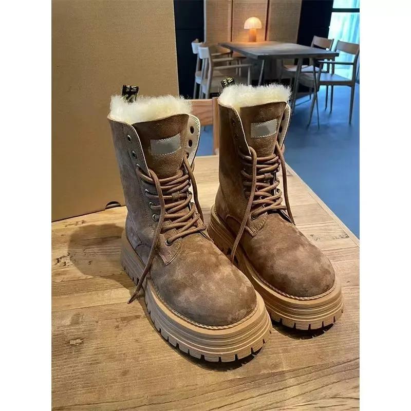 Fashion Platform Women Snow Ankle Boots Chunky Leather Shoes Woman 2025 Trend Goth Brand Winter Chelsea Boots Motorcycle Botas Mujer