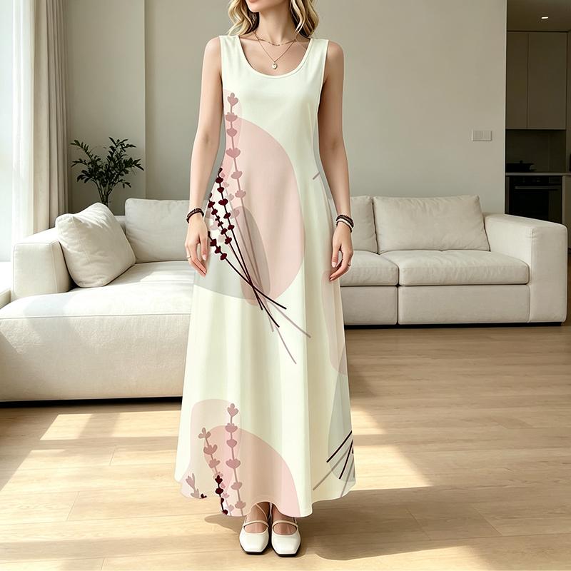 Women's Beach Maxi Dress Loose Sleeveless,Lightweight Breathable Simple Floral,Stylish Elegant Outfit for Daily Casual & Beach Vacation