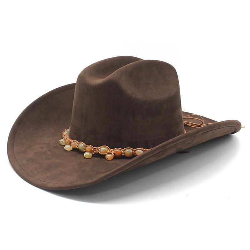 Ethnic style beaded big-brimmed cowboy hat, hot-selling retro suede top hat, big one-word party jazz hat