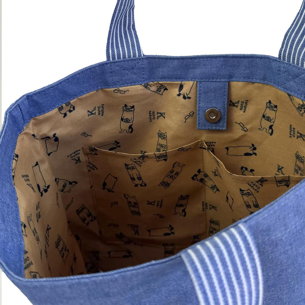 [Kusuguru Japan] Geverfde Denim Tote Bag, Nekomaruke BL