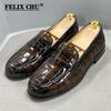 Fashion Brand Design Luxury Mens Penny Loafer Genuine Cow Leather Male Dress Shoes Round Toe Alligator Print Wedding Party Shoes for Men
