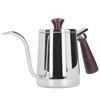 Tragbare Edelstahl-Kaffeekanne mit Holzgriff Langem Schwanenhalsausguss Café-Kessel Silber 700ml