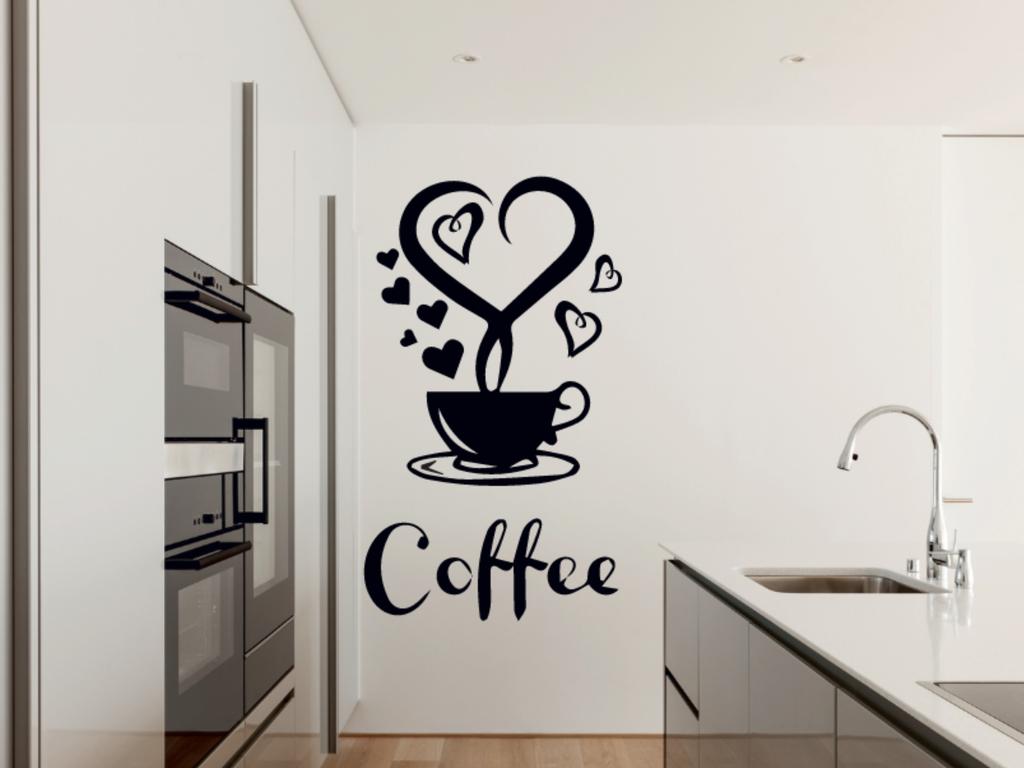 Stickers FOR the Kitchen Sticker Cups Coffee Coffee Hearts 100 X 50 Cm G262