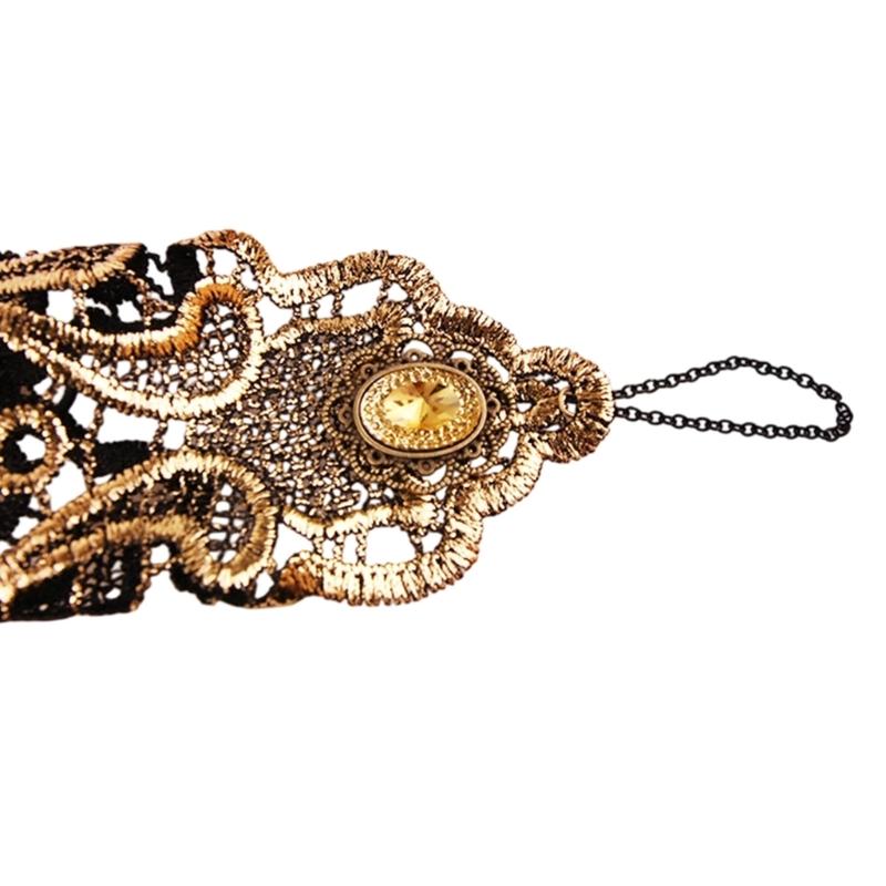 Retro-Inspired Gold Lace Gloves with Fingerless Form, Round Hand Accent, and Extended Cuffs for Evening Event