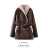 Kaslead New Women Clothes Western Style Fashion Simple Two-Color Fur Integrated Trench Coat Lace-up Outerwear