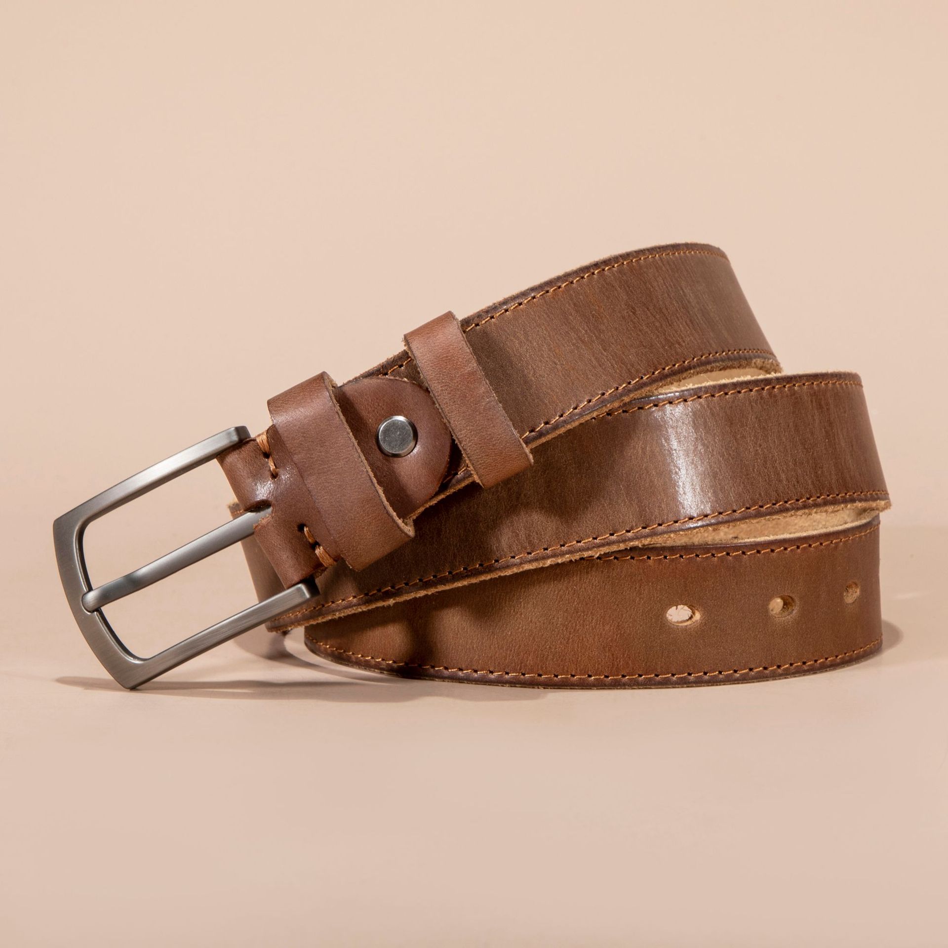 

Ремень мужской из коровьей кожи первого слоя, прозрачный кожаный ремень, классический универсальный ремень с пряжкой 110cm-130cm хаки