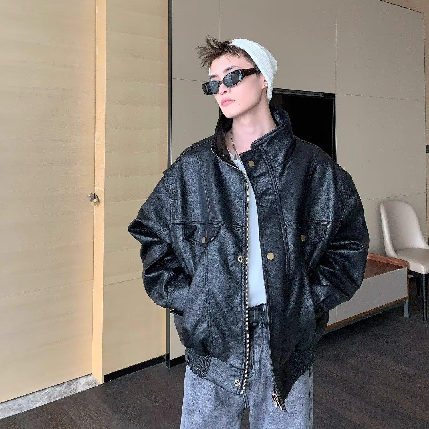 

Мужская мотоциклетная куртка в стиле ретро из искусственной ПУ кожи - Короткий стиль, Много карманов, Красивый дизайн 2XL чёрный