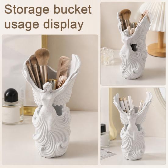 Desk Organizer for Office 3D Printed Angel Wings Vase & Pen Holder, Sculpture Unique Home Accessories Desktop Decor, Multi?Functional Dry