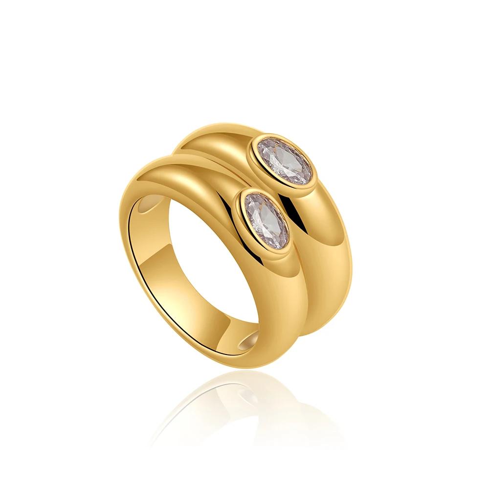 

Fashion Oval Zircon Crystal Chunky Bilayer Round Rings for Women Stainless Steel Finger Ring Wedding Aesthetics Jewelry size 6