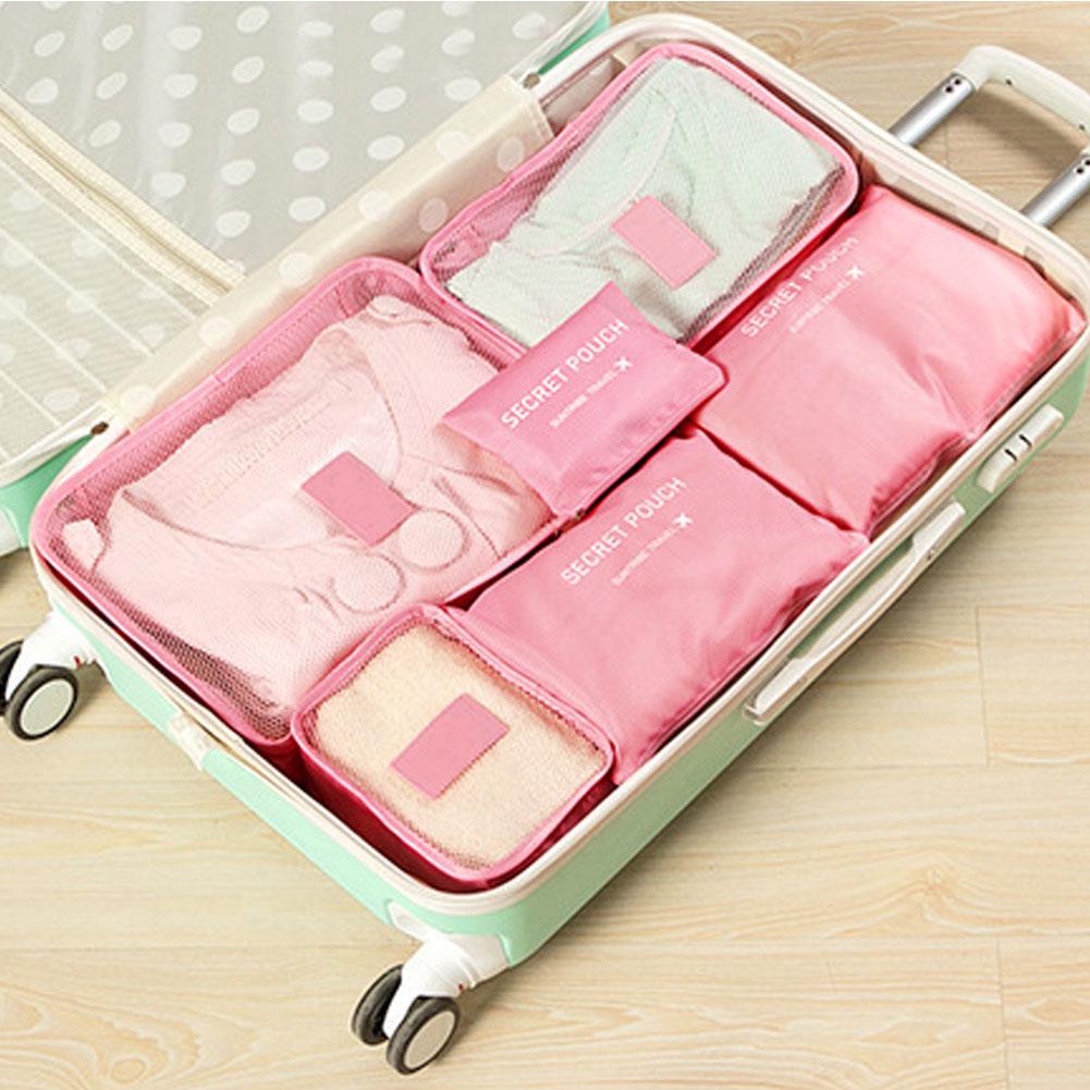 6Pcs Travel Waterproof Nylon Zipper Mesh Storage Bag Set For Clothes Pouch Luggage Organizer Container