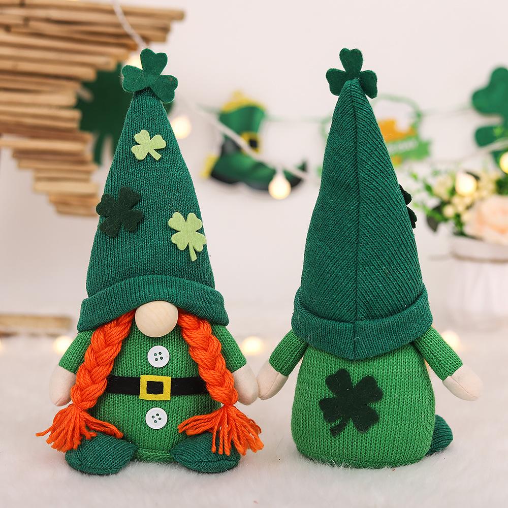 St. Patrick's Day Irish Guardian Saint Patrick Shamrock Knit Hat Couple Plush Dolls Party Decorations Home Desktop Decor