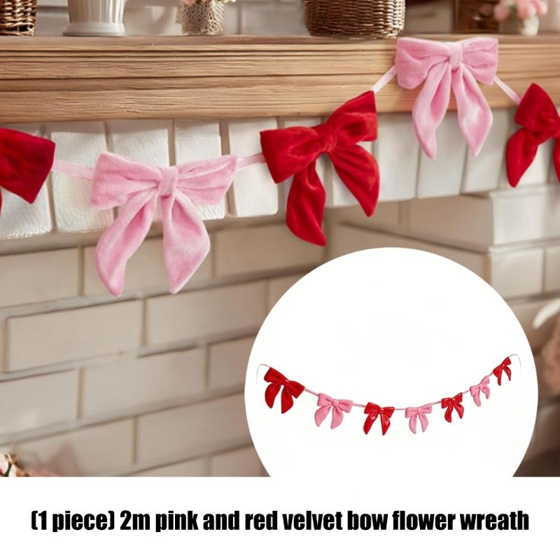 User Friendly Polyester Velvety Bowknot Garlands Efficient for Sustainable Celebration 2 Meters Long Durable Decors