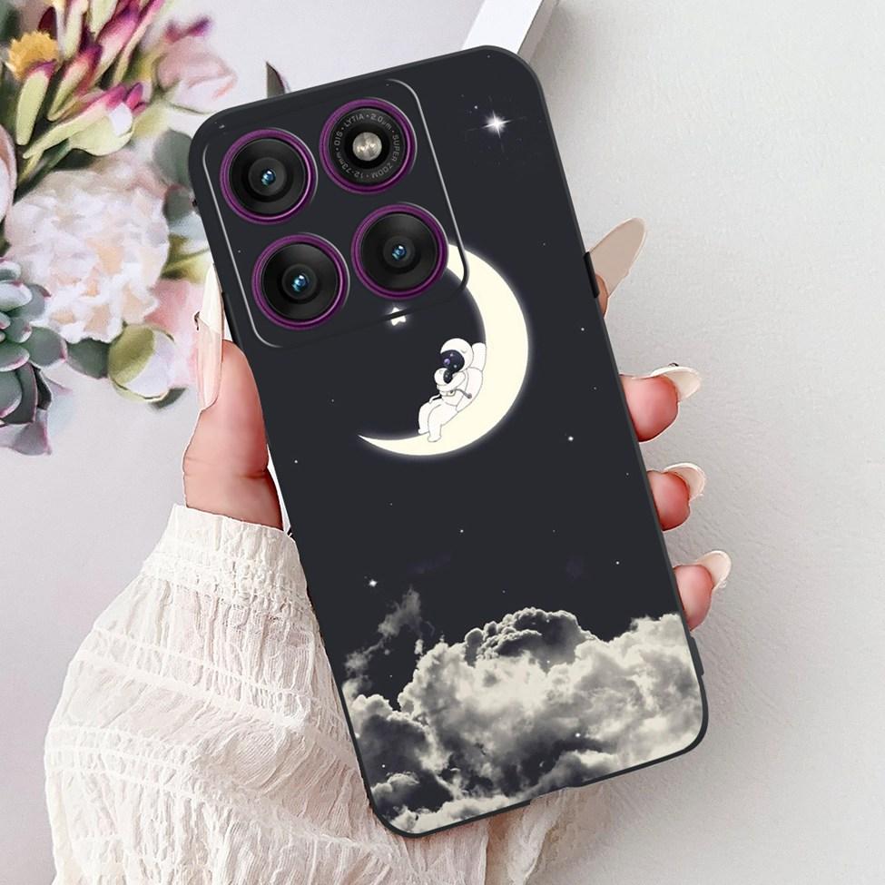 For Motorola Edge 60Pro XT2507-1 Back Cover For Motorola Edge 60 Pro Case Cute Cartoon Luxury Flower Painted Black Silicone 6.7"